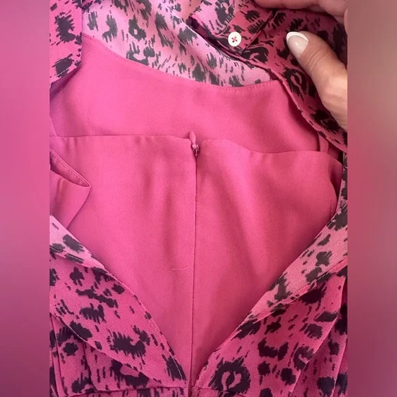 All Saints Pink Leopard Assymetrical Ruffle Dress US 4 - Picture 11 of 13